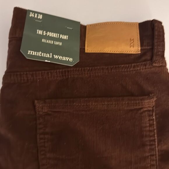 Corduroy Pants Mens 34 30 Brown Relaxed Taper Mutual Weave - Picture 2 of 4